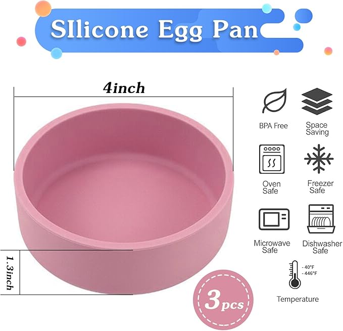 3Pcs ZHYEEDAA Air Fryer Egg Mold,Silicone Egg Molds, Individual Egg Bite Maker Reusable Egg Molds, Microwave Egg Cooker, BPA Free, Dishwasher Safe (Round-Pink)