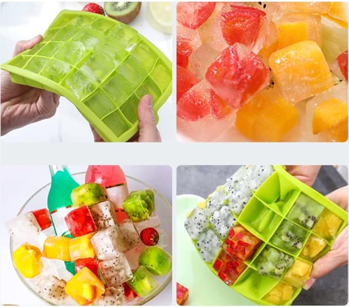 TAO CICADA Ice Cube Tray, 3 Pack Silicone Ice Cube Molds, Ice Cube Trays, Silicone Ice Trays, Easier to Release, BPA Free for Alcohol/Coffee/Beverages (Blue, Green, Rose red)