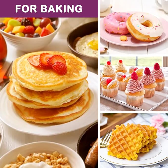 Pancake Batter Dispenser with Squeeze Handle, Cupcake Batter Dispenser with Oil Brush & Scraper for Precise Portion Control, Baking Tool for Pancakes Cupcake, Waffle, Muffin Mix (Purple)