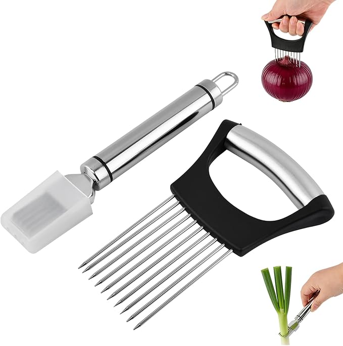Onion Holder & Slicer Set, Kitchen Scallion Onion Cutter, Kitchen Herb Cutter, Scallion Shredding Tool, Chopper for Slicing of Tomatoes, Avocados, Eggs and Other Vegetables