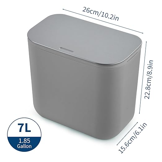 1.8 Gallon/7L Hanging Trash Can with Stainless Steel Lid, Mountable Compost Bin for Kitchen Cabinet Door, Under Sink Food Waste Container for RV, Bathroom, Office