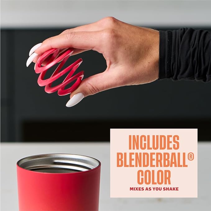BlenderBottle 2-in-1 Insulated Stainless Steel Shaker Tumbler, Swig Leakproof Lid, Straw, BlenderBall, BPA Free, For Protein Shakes, Smoothies, And Pre Workout, 24 oz, Red/Orange (Heatwave)