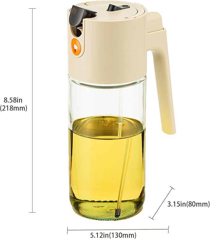 Large Premium Olive Oil Glass Spray Bottle, Ideal for Cooking, 2-in-1 Kitchen Oil Dispenser, 600ml/20oz Oil Spray Bottle, Perfect for the Kitchen, Air Fryers, Salads, and Barbecues