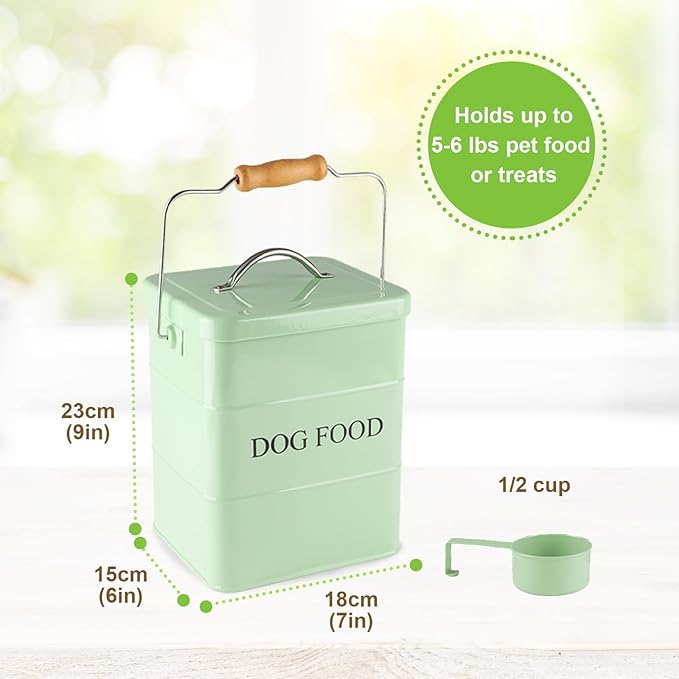 Metal Dog Food Storage Container 5~6Lbs Dog Treats Container Pet Food Storage Tin Portable Dog Food Treats Canister with Airtight Lid/Scoop-Farmhouse Style-Keep Kibble Fresh