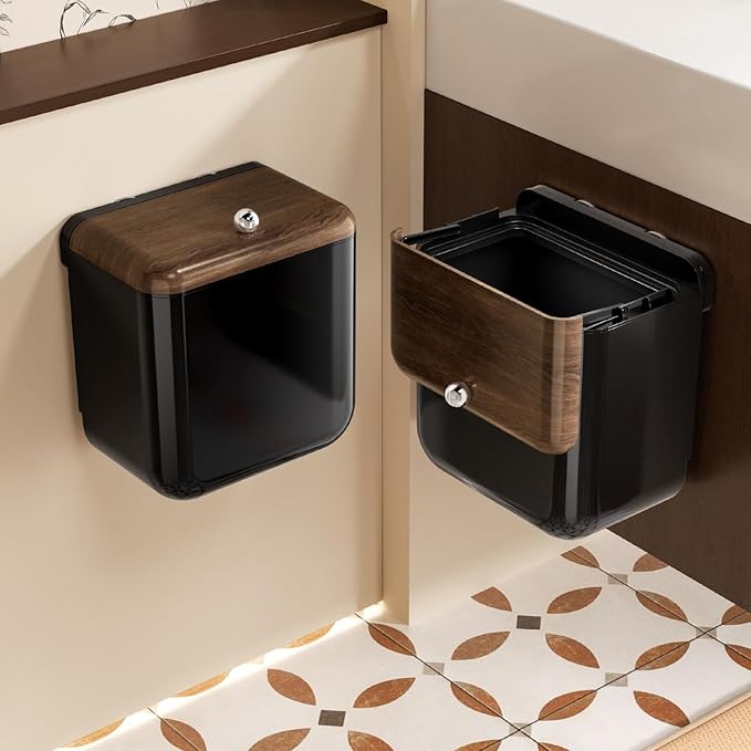 Large 3.2 Gallon Compost Bin, Under Sink Trash Can with Lid, Hanging Waste Cabinet for Office Kitchen Cupboard Bathroom Bedroom, Black
