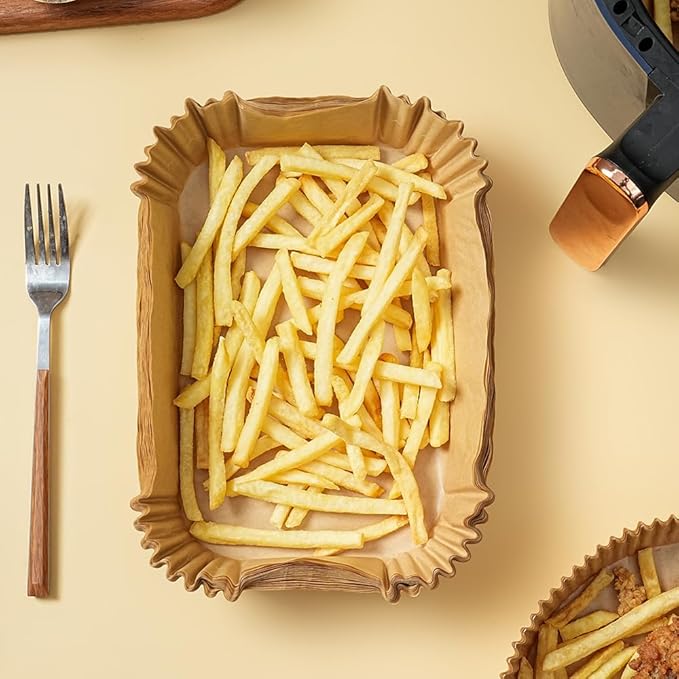 Air Fryer Liners Disposable Rectangular.Virgin Pulp Parchment Paper for 4qt-6qt Air Fryer.Food Grade,Non-stick, Oil-proof & Heat Resistant for Baking,Microwave,Cooking & Deep Fryer Accessories (50)