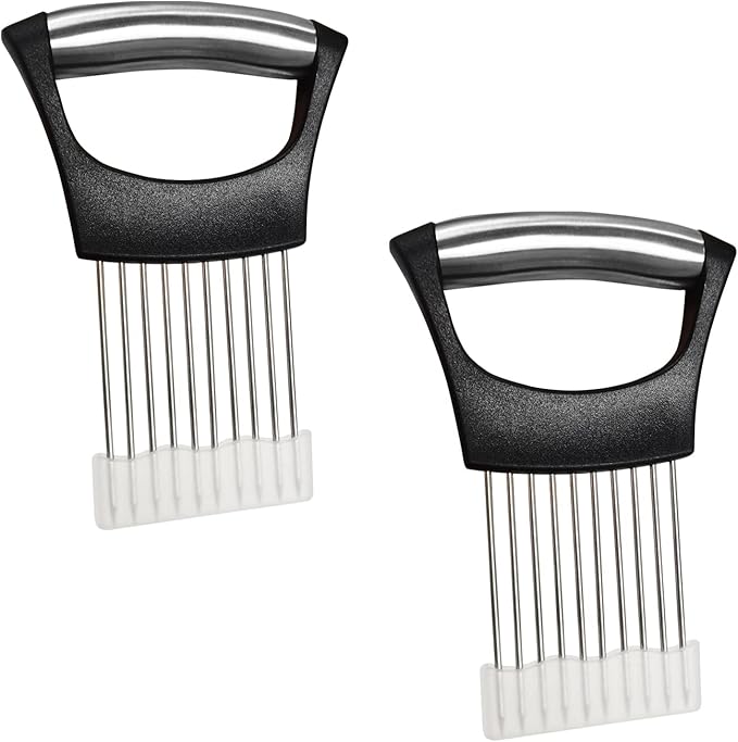 2 PCS Onion Slicer Holder – Stainless Steel Meat Holder, Meat Chopper | Multi-Purpose Kitchen Safety Tool for Fruits, Vegetables & Meat | Easy Clean, Uniform Slices | (Black)