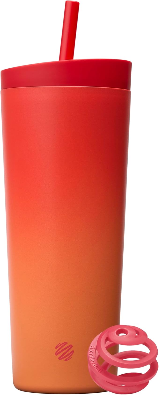 BlenderBottle 2-in-1 Insulated Stainless Steel Shaker Tumbler, Swig Leakproof Lid, Straw, BlenderBall, BPA Free, For Protein Shakes, Smoothies, And Pre Workout, 24 oz, Red/Orange (Heatwave)