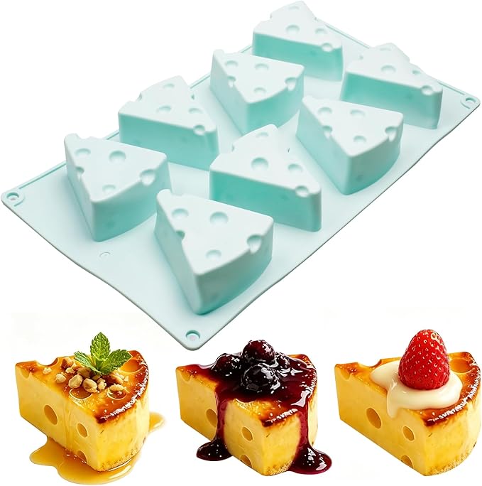 Cheese Silicone Molds for Mousse Cake, 8-Cavity 3D Cheese Cake Baking Tray for French Dessert Pastry Chocolate Pudding Ice Cream, 11.5 x 6.7 x 1.3 inches
