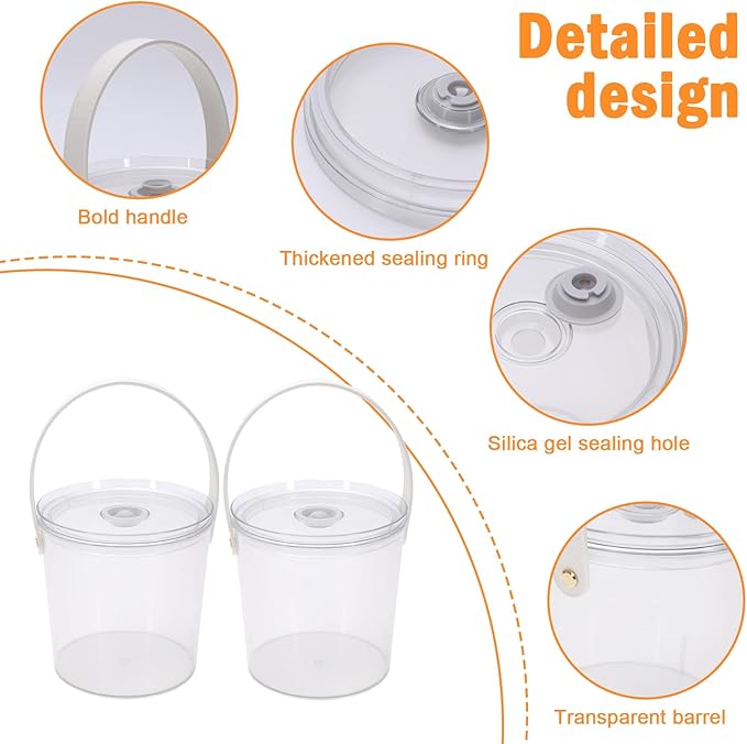2 Pack Ice Bucket with Airtight Lid, Champagne Bucket with Handle, Plastic Beverage Tub for Parties, Bar Cart Accessories for Wine, Drink, Beer Bottles, Clear