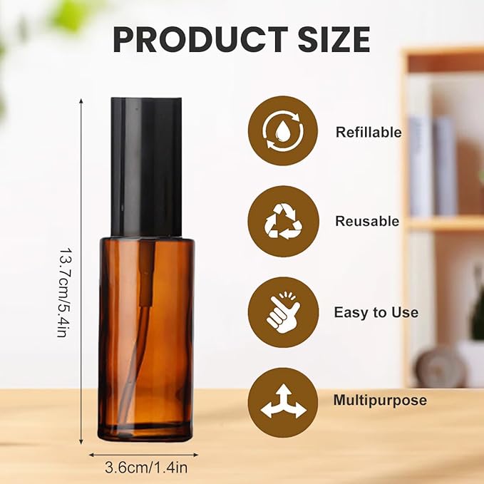 2 Pcs 120 ml / 4 oz Amber Glass Spray Bottles Empty Refillable Fine Mist Spray Bottle Cosmetic Storage Containers for Essential Oil Aromatherapy Makeup Travel (60ML/2OZ)