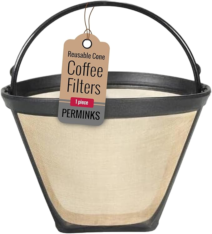 Reusable #4 Gold Tone Mesh Cone Coffee Maker Filter Basket - exact Replacement for Cuisinart, Ninja, Hamilton Beach, Breville, Moccamaster, Bonavita, Farberware, 1pc