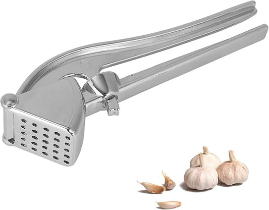Professional Garlic Press, Aluminum Alloy Heavy-Duty Garlic Mincer Crusher, Easy Squeeze Masher Rocker Tool with Ergonomic Handle, Dishwasher Safe Kitchen Gadget Essential (Silver)