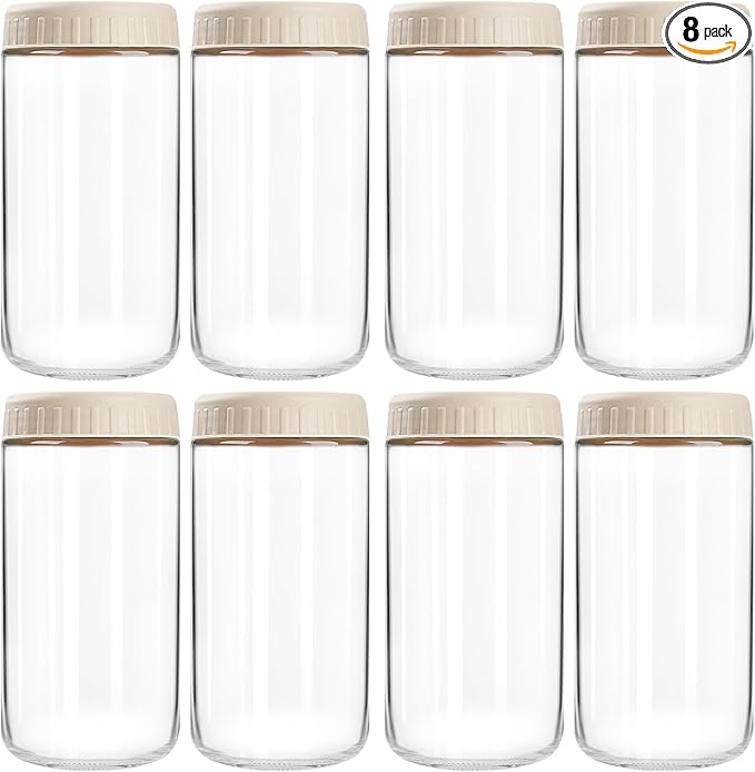 SHOWIN Overnight Oats Containers with Lids, 24oz Glass Jars with Lids 8 pcs, Apricot, Wide Mouth Mason jars for Salad, Yogurt, Snacks, Meal Prep
