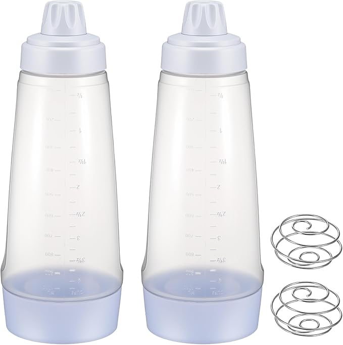 2-Pack Pancake Batter Dispenser and Mixer Bottles with Whisk Balls, 1000ml Large Capacity Squeeze Bottle for Pancakes, Cupcakes, Muffins, Crepes - Dishwasher Safe Baking Tool