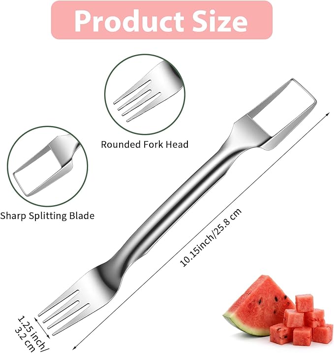 2-in-1 Watermelon Cutter, Stainless Steel Fruit Watermelon Slicer Dual Head Watermelons Fork Slicer Tool, Summer Fruit Cutting Kitchen Gadget Portable Kitchen Tool for Home