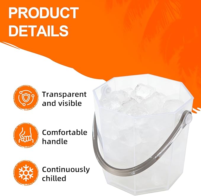 Crystal Ice Bucket with Handle & Tongs-1.1 L Plastic Clear Champagne Ice Buckets for Parties, Beer, Wine, Drinks, Cocktails,-Soda, Mimosa Bar Supplies (Style-A, 37 oz (1.1 L))