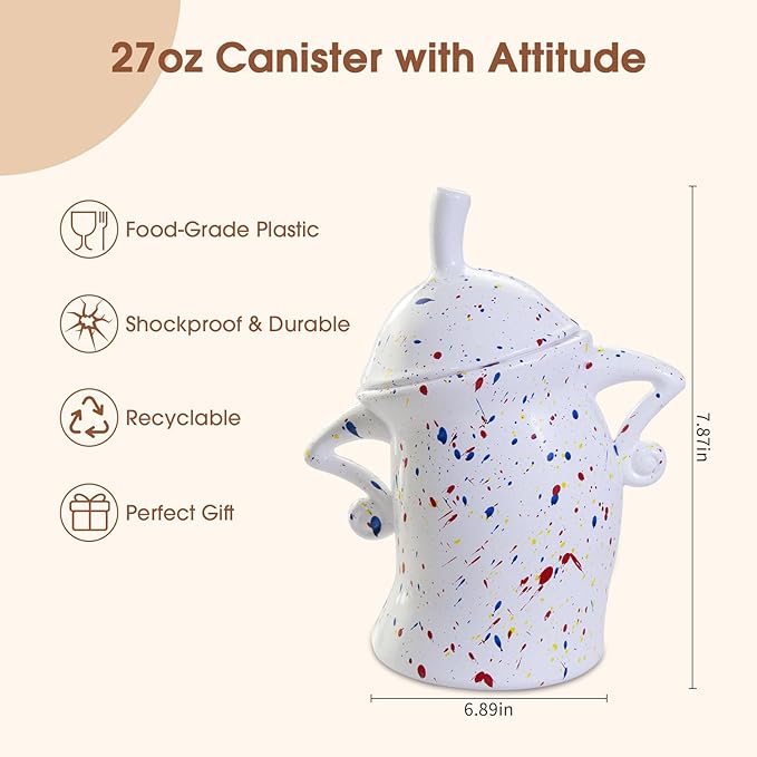 Canister with Attitude, 27OZ Plastic Coffee Canister with Lid, Cookie Jar, Cute Airtight Food Storage Container, Pantry Jar for Loose Tea Sugar Spice, Snack, Coffee Bar Decor (White)