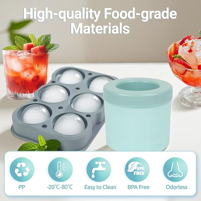Silicone Ice Ball Maker Mold, 4 Pack (2 Sphere + 2 Cylinder), 2 Inch Large Ice Cube Trays, BPA Free Food Grade Silicone, Easy Release & Slow Melting, Ideal for Whiskey Cocktails Bourbon