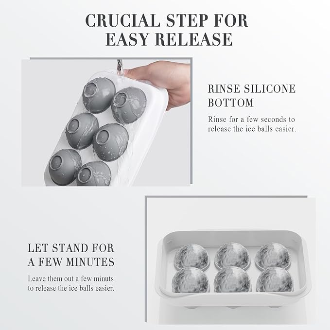 Round Ice Cube Mold with Lid - 2.2 Inch Sphere Ice Ball Maker, Large Whiskey Ice Cubes Mold with Easy Release, Reusable Silicone & Plastic Tray for Bourbon, Scotch, Brandy, Cocktails, Gift