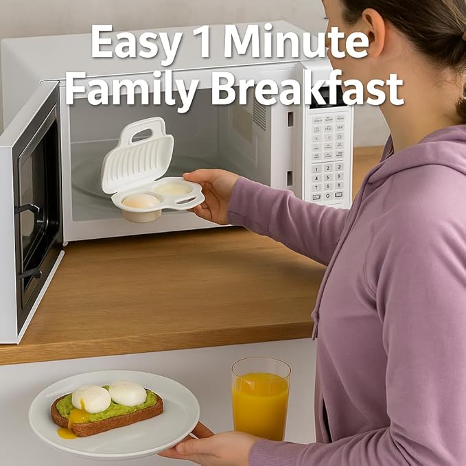 Microwave Egg Poacher BPA-Free by Dependable Industries Inc. Essentials – Quick & Easy 2-Cavity Egg Cooker for Perfect Poached Eggs in Minutes – Dishwasher & Microwave Safe