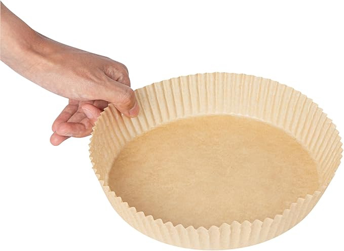 Restaurantware-Pastry Tek 8.1 x 8.1 x 1.8 Inch Air Fryer Liners, 100 Round Air Fryer Baskets - No-Stick Silicone Coating, Unbleached, Food-Grade Paper Liners, For Steamer, Microwave, Oven, Fry Pan