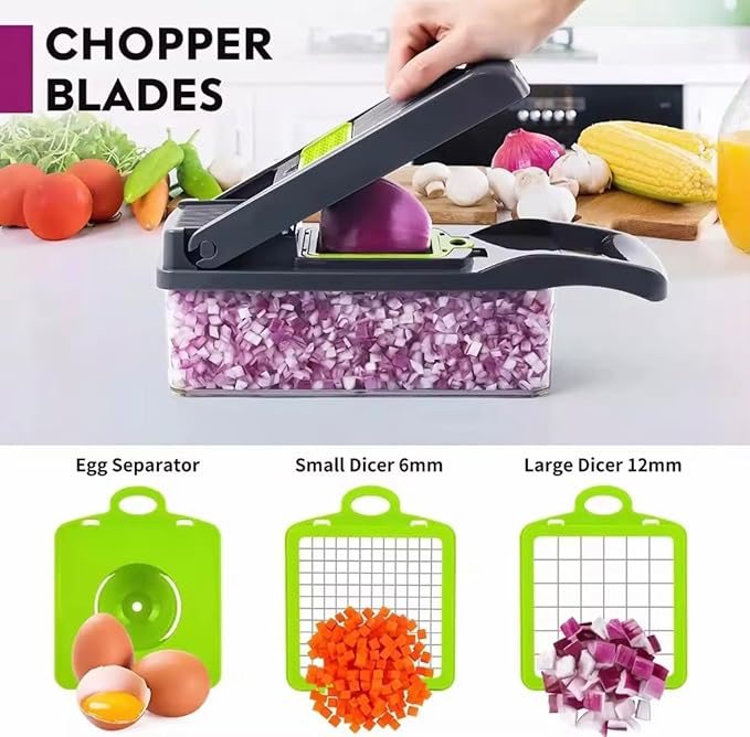 16-in-1 Vegetable Chopper with Container, Onion Chopper & Mandoline Slicer, Veggie Cutter Food Dicer for Onion, Potato & Tomato, BPA-Free Kitchen Gadgets Vegetable Cutter