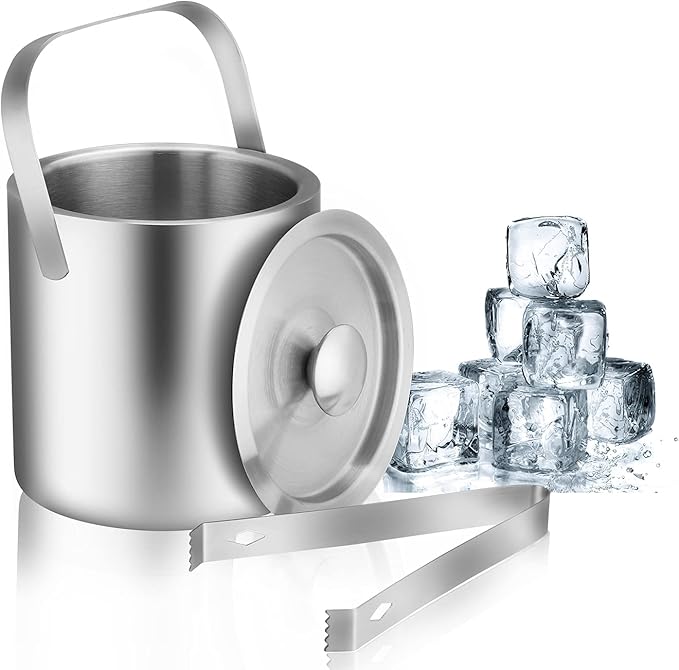LUCKYGOOBO Mini Ice Bucket Portable Double Wall Ice Bucket with Tong,Stainless Steel Hotel Bucket/Champagne/Beverage Bucket,Size 1.3 Liters 5.5 x 5.5 in,Serveware for Party,Event,and Camping.