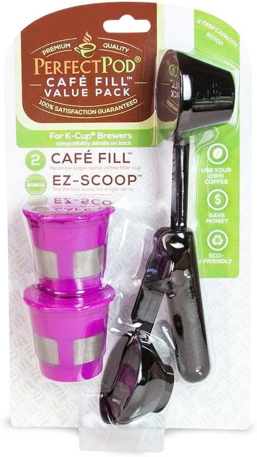 Cafe Fill Value Pack by Perfect Pod - 1-Stream Reusable K Cup Coffee Pod Filters & Scoop, Compatible with Keurig K-Duo, K-Mini, 1.0, 2.0, K-Series and Select Single Cup Coffee Makers