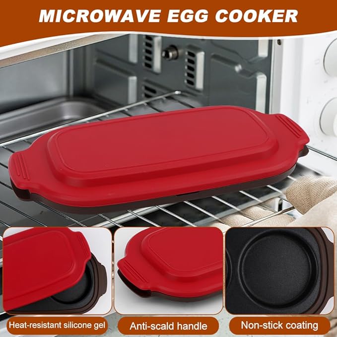 Microwave Egg Cooker Quick-Heat Microwave Egg Poacher Cooker & Fryer for Breakfast Sandwiches Save Time,Portable for Home,Travel(COLOR:red)