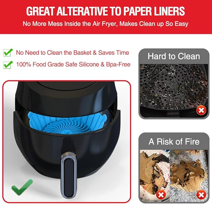 Small Air Fryer Silicone Liners for COSORI/Instant Pot/Chefman/Ninja/Dash/Bella/GoWise/COSMO Air Fryer 2QT 2.1QT 2.3QT 2.5QT, Reusable Pot Baking Tray Air Fryer Accessories, Better than Paper Liners