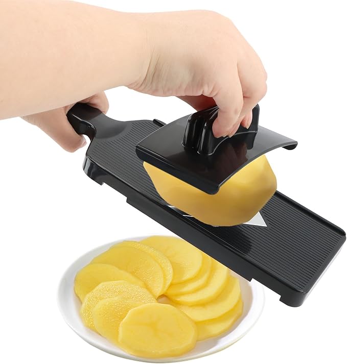 Mandoline Slicer for Kitchen, Multifunctional Handheld Potato Cucumber Slicer, Vegetable Mandoline Slicer with Hand Holder Cabbage Shredder Food Slicer for Potatoes, Onion(black)