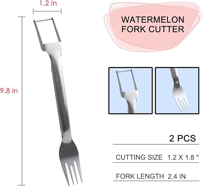 KAYCROWN Stainless Steel Watermelon Fork Slicer, 2-in-1 Quick Cutting Dual Head Watermelon Cutter Fork, Portable Hanging Fruit Forks Slicer for Home Party Camping Kitchen Practical Gadget, Pack of 2