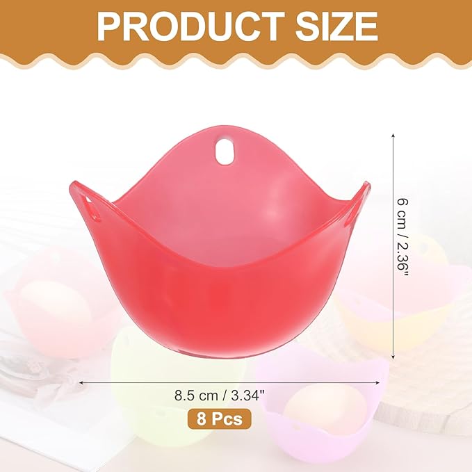 uxcell 8 Pack Egg Poacher, Nonstick Silicone Egg Poacher Cups Poached Cups Kitchen Breakfast Gadget for Microwave Air Fryer Stove Top Cooking Boiled Poached, Bright Red