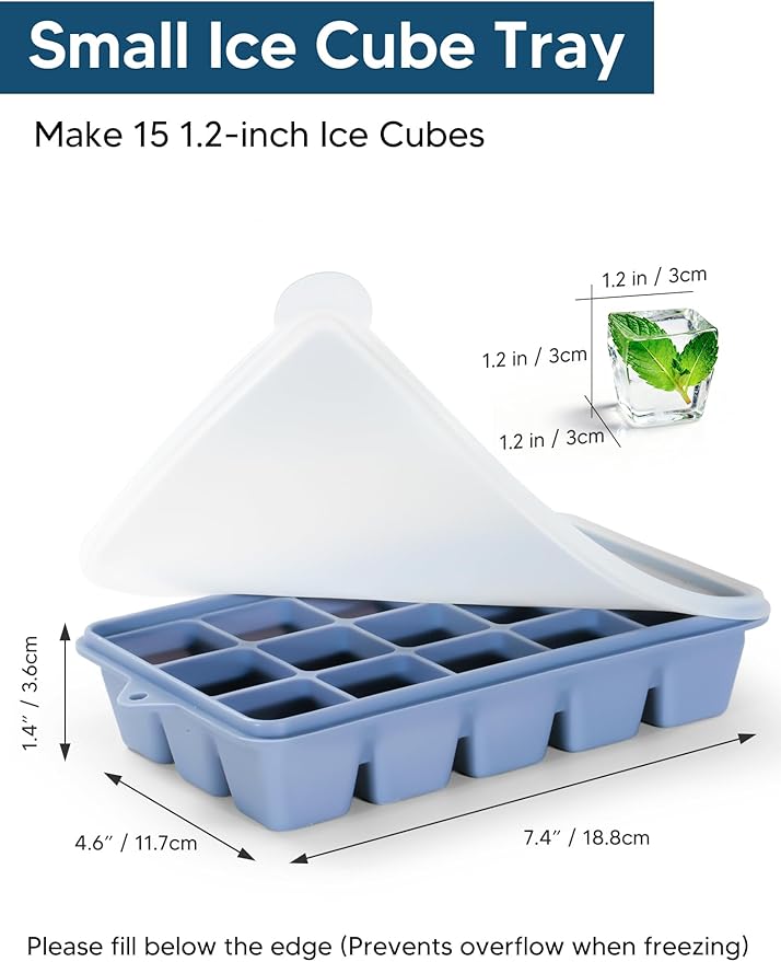 Silicone Ice Cube Trays with Lid, 2 Pack 30 Cubes, Easy Release Silicone Cube Molds, Reusable and Stackable Ice Cube Trays for Freezer, Covered Ice Cube Trays for Cocktails, Whiskey, Coffee