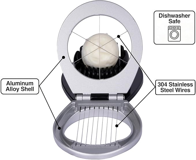 Egg Slicer for Hard Boiled Eggs Heavy Duty, Egg Cutter with Stainless Steel Wire in 2 Ways for Strawberry Soft Fruit Food Silver