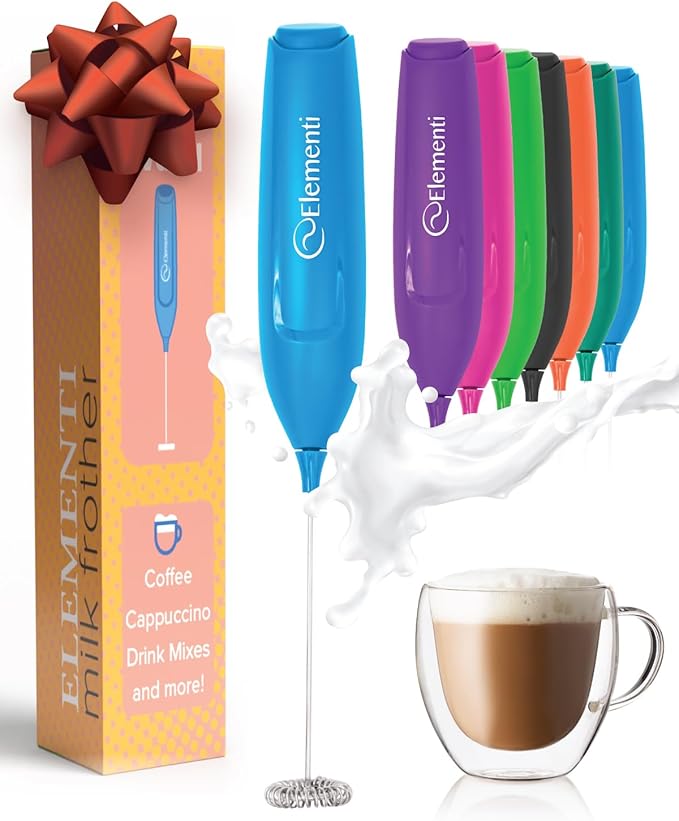 Elementi Powerful Frother Wand – Lightweight Milk Frother & Drink Mixer Handheld, Matcha Whisk for Dreamy Lattes, Powerful Coffee Mixer Wand & Blender Stirrer - Make Creamy Cappuccinos (Electric Blue)