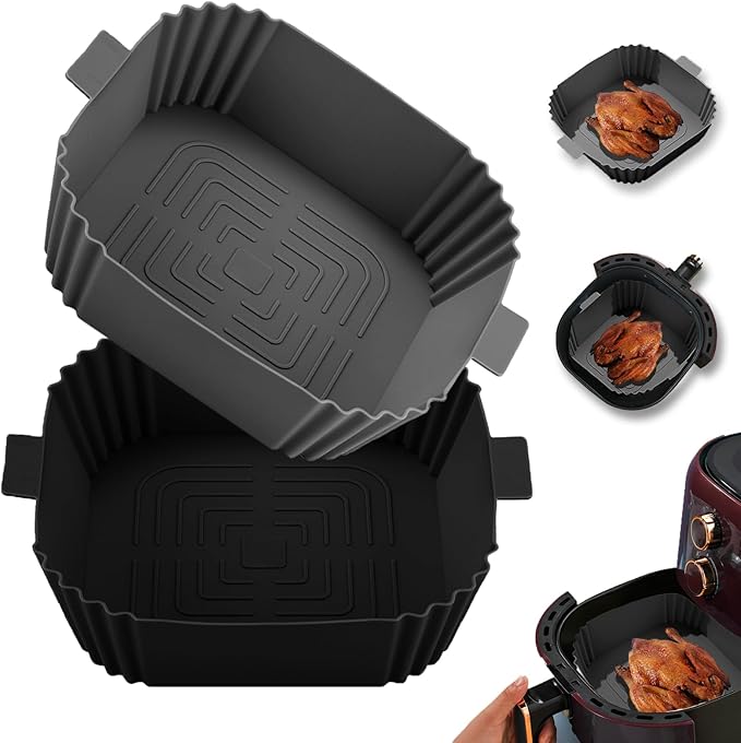 2 Pack Air Fryer Silicone Liners for 3-6QT, LYHOLKEER 7.6inch Square Silicone Airfryer Liners Reusable for 4 4.4 4.5 5 5.3 5.5 5.8QT, Air Fryer Accessories Replacement for Parchment