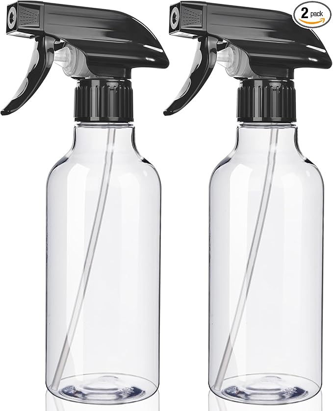 Uineko Spray Bottles 2-Pack, 10 Oz, Mist & Stream, Heavy Duty Spraying Empty Water Sprayer Bottle, BPA Free Plastic Refillable Containers for Cleaning Solutions, Plants, Hair, Essential Oils (Clear)