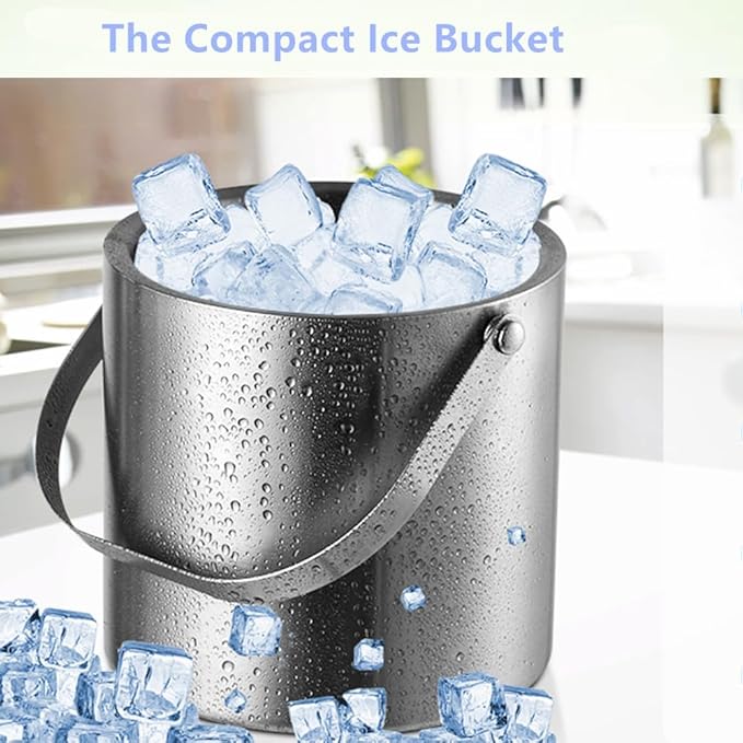 3L Stainless Steel Ice Bucket – Double-Wall Insulated Cooler Keeps Ice Frozen Longer for Wine, Champagne & Beer,Includes Lid, Handle, Tong & Scoop