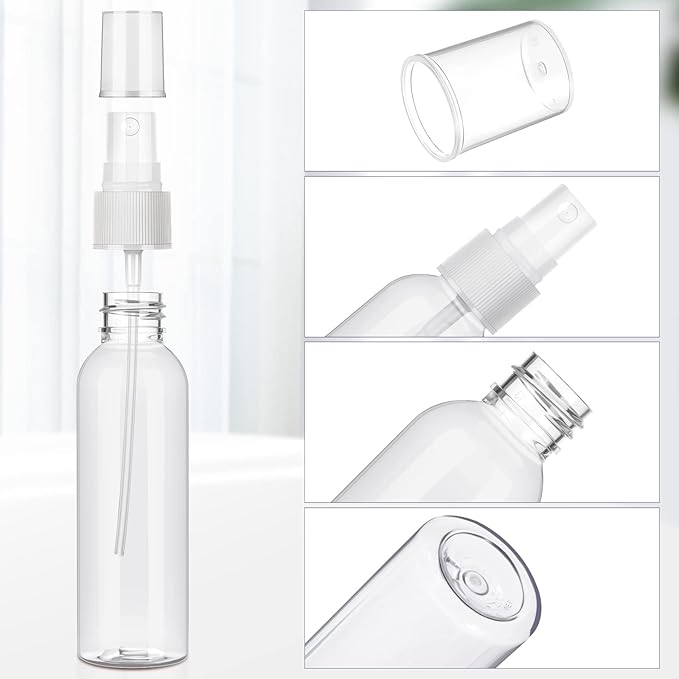 Nuogo 90 Pack 4 Oz Plastic Mini Spray Bottles Reusable Travel Size Perfume Refillable Mist Sprayer Empty Bottle for Essential Oil(Clear)