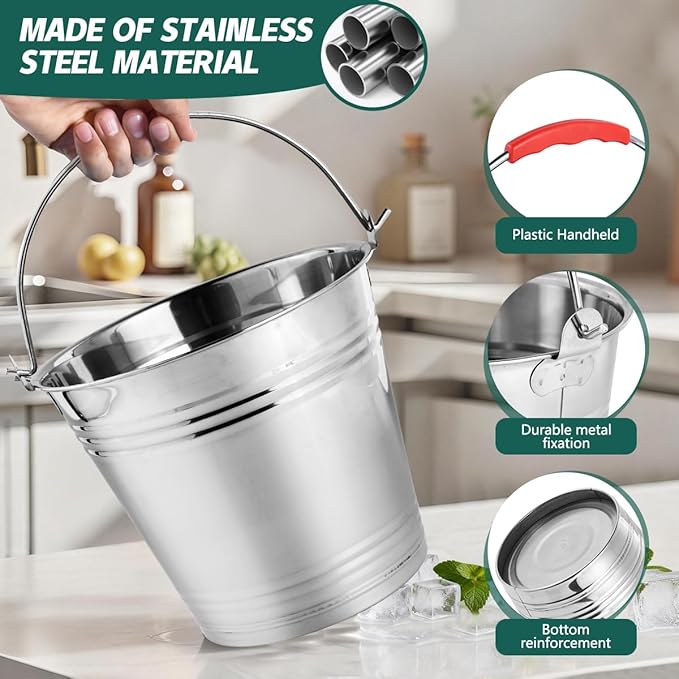OBTANIM 3 Pack 7L Stainless Steel Metal Ice Buckets Champagne Drink Cooler Storage Ice Pails with Handle and Lid for Party Favors Organizing Home Parties Bar Cooling Supplies