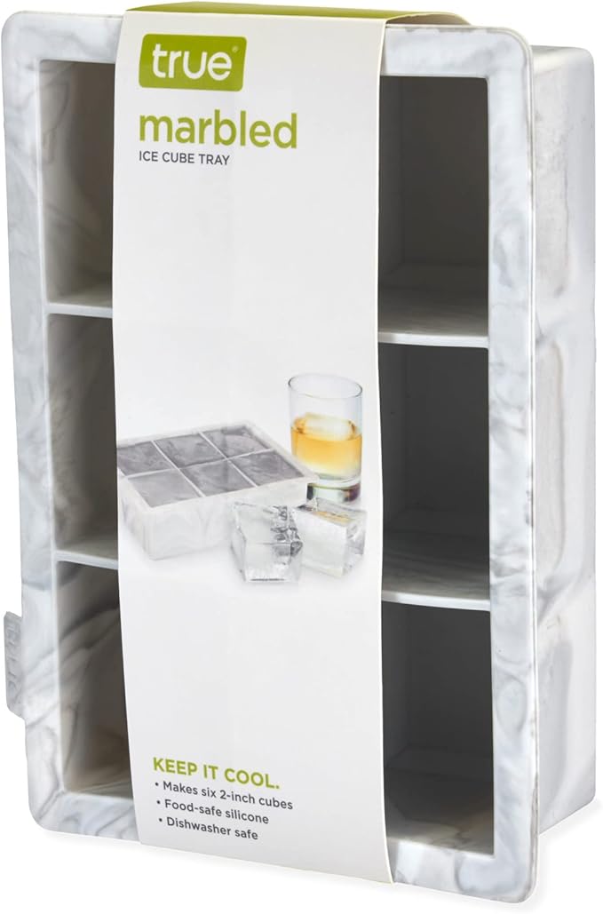 True Marble Ice Cube Tray, Extra Large Silicone Ice Mold for 2 Inch Cubes, Perfect for Whiskey, Cocktails, Mixed Drinks, Iced Tea, and Beverages, Kitchen & Home Bar Gifts, Housewarming Party, Set of 1