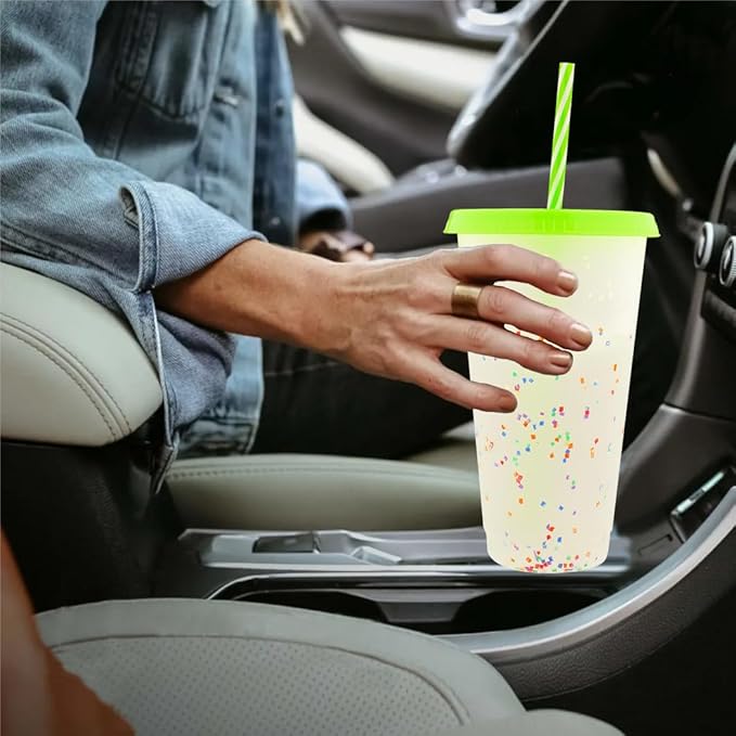 Color Changing Cups, 24 Pack 24oz Plastic Tumblers, Reusable Iced Coffee & Smoothie Cups with Lids and Straws for Parties and Travel(24, Rainbow)