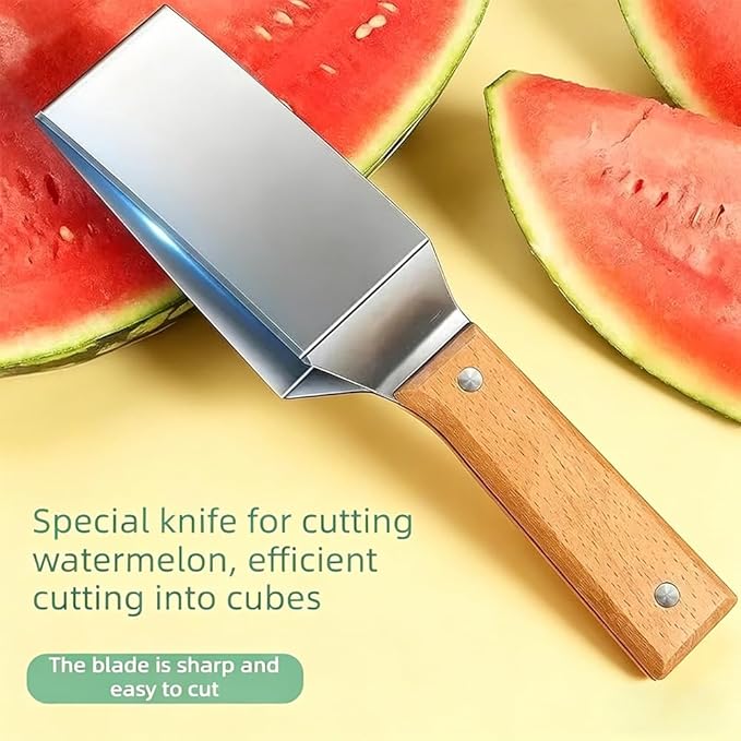 2026 Upgraded Triangle Watermelon Cutter, Thickened Stainless Steel Quick Watermelon Slicer Cutter Tool, with Ergonomic Wooden Handle Design for a Variety of Fruits (1PC)