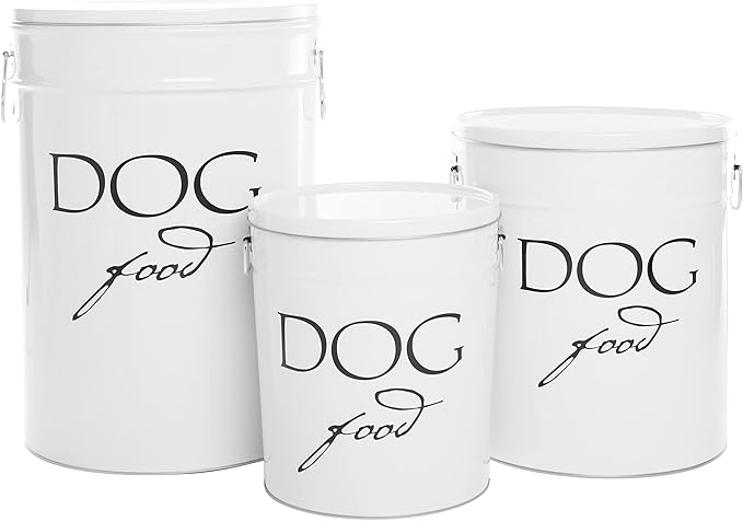 Harry Barker Classic White Dog Food Storage Canister – Small, Airtight Stainless Steel Pet Food Container, Holds Up to 10 lbs Dry Dog Food, Kitchen Counter & Pantry Storage - White