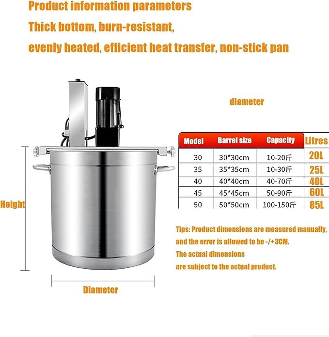 Stainless Steel Sauce Stirrer Frying Machine, Automatic Food Mixer Pot, 4 Blade Stirring Scraper, Commercial Electric Mixer Machine for Jam Sauce Cooking Agitator Blender(20L)