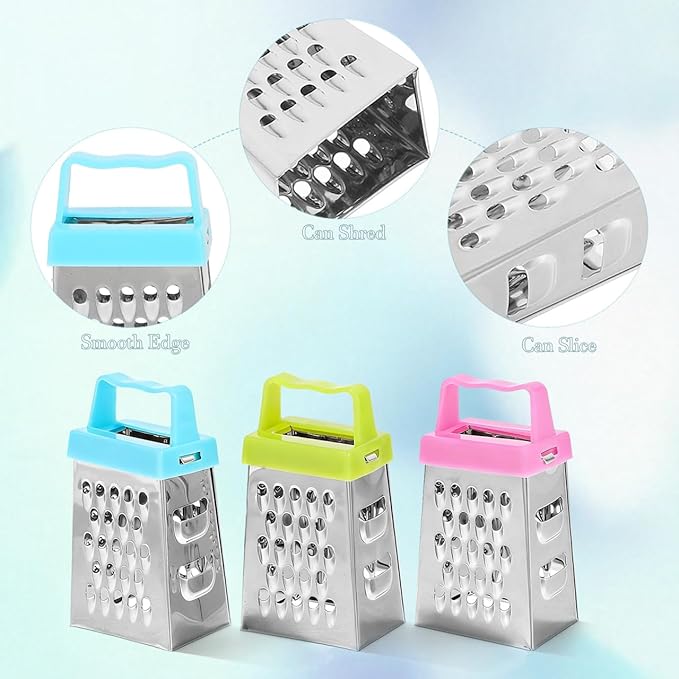 Kichvoe 6-Pack Mini Cheese Grater Set Stainless Steel Box Graters for Garlic Ginger Vegetable Slicing Shredding with Non-Slip Handle Compact Kitchen Tool