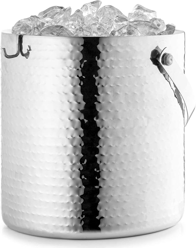 Hammered Ice Bucket - Ice Bucket with Tongs - Insulated Ice Bucket with Lid - Double Wall Ice Bucket 3 Quarts - By Colleta Home