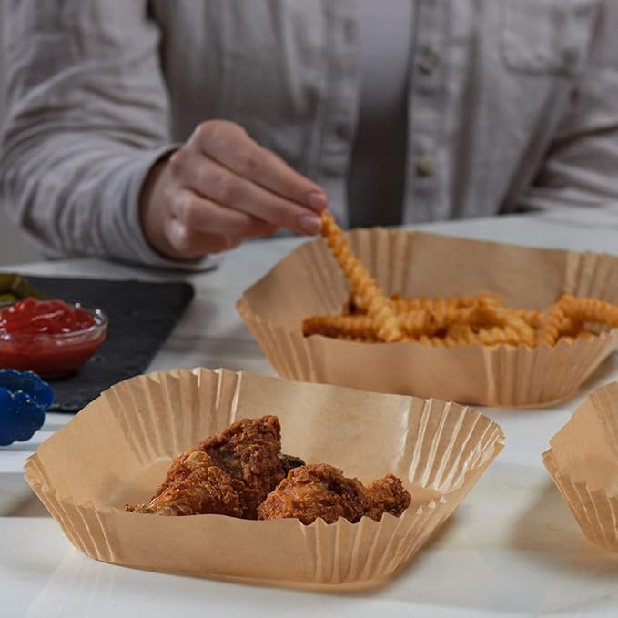 GUSTO [8 Inch - 125 Count] Square Air Fryer Liners Disposable - Non-Stick, Oil & Water Resistant Parchment Paper - Fits 5-8 QT Square Air Fryers, Ovens & More (Formerly Comfy Package)